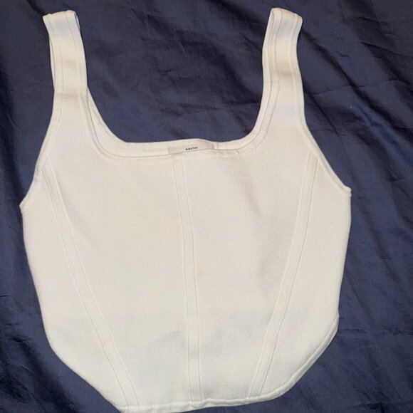 Aritzia Babaton Sculpt Knit Corset Tank Top S White Ribbed Cropped Bustier - Picture 1 of 3